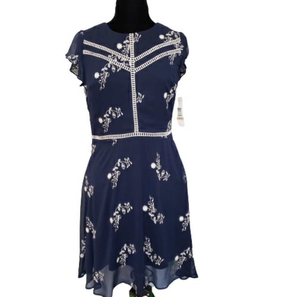 NWT Madison Leigh Floral Sheer Cutout Blue Dress